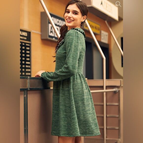 Modcloth Emerald Green Touched by Time Ruffle Accent Buffalo Plaid Bow M NWT - Picture 3 of 13